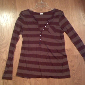 ISO Splendid Rugby Stripe Purple Henley Top